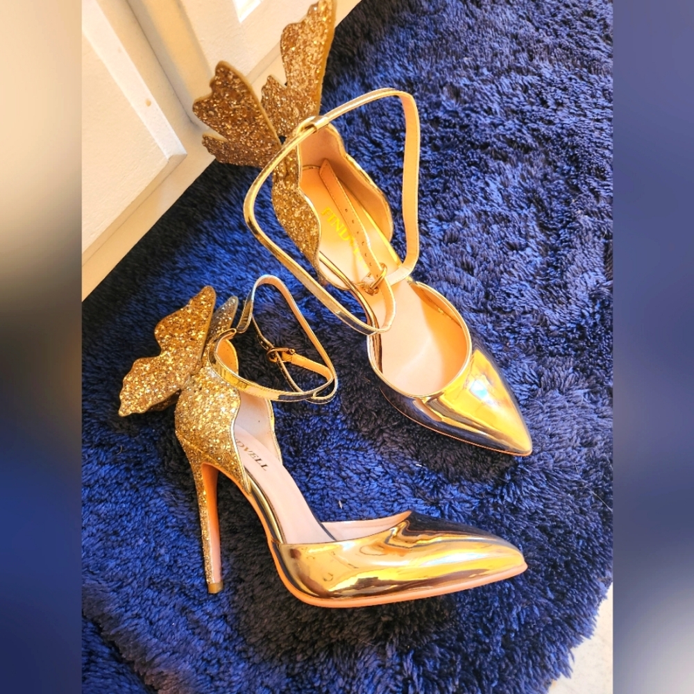Gold Butterfly Heels